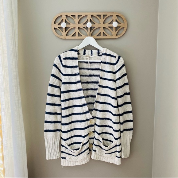 Free People Sweaters - Free People FP Beach Striped Knit Cardigan White/Blue Sz Medium